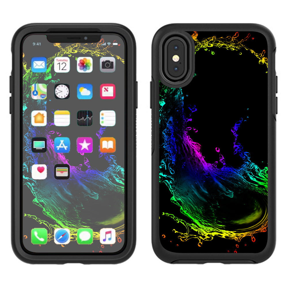 Rainbow Water Splash Otterbox Defender Apple iPhone X Skin
