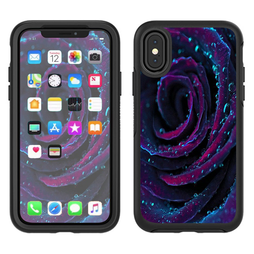 Purple Rose Pedals Water Drops Otterbox Defender Apple iPhone X Skin