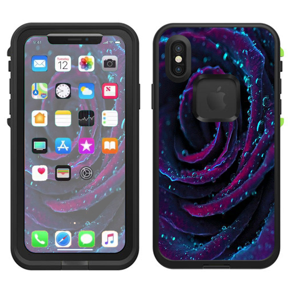  Purple Rose Pedals Water Drops Lifeproof Fre Case iPhone X Skin