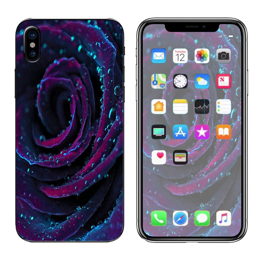  Purple Rose Pedals Water Drops Apple iPhone X Skin