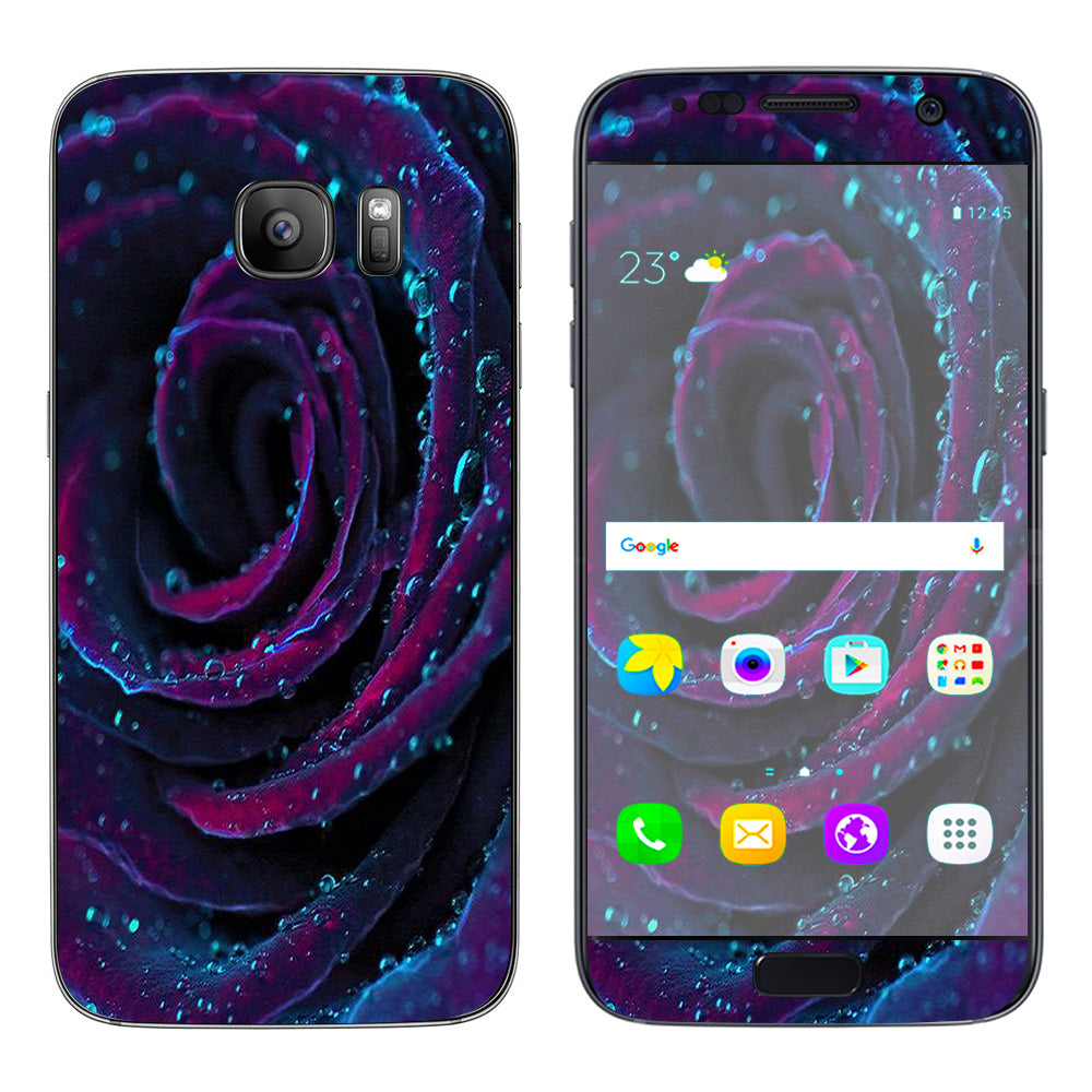  Purple Rose Pedals Water Drops Samsung Galaxy S7 Skin
