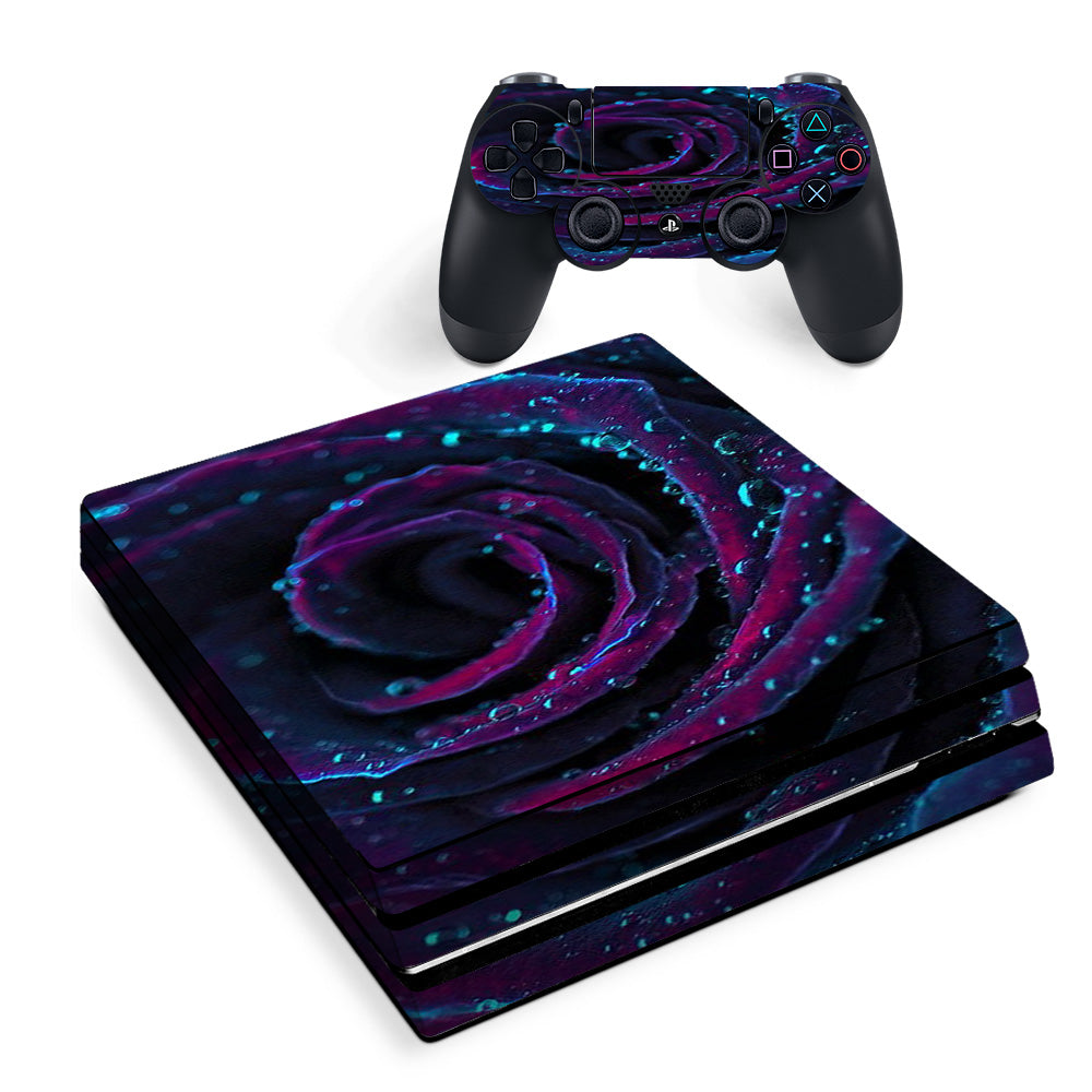 Skin Decal Vinyl Wrap For Playstation Ps4 Pro Console & Controller Stickers Skins Cover/ Purple Rose Pedals Water Drops Sony PS4 Pro Skin
