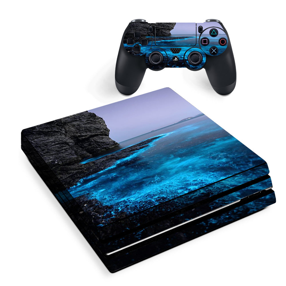 Skin Decal Vinyl Wrap For Playstation Ps4 Pro Console & Controller Stickers Skins Cover/ Paradise Sea Wall Cliffs Glowing Water Sony PS4 Pro Skin