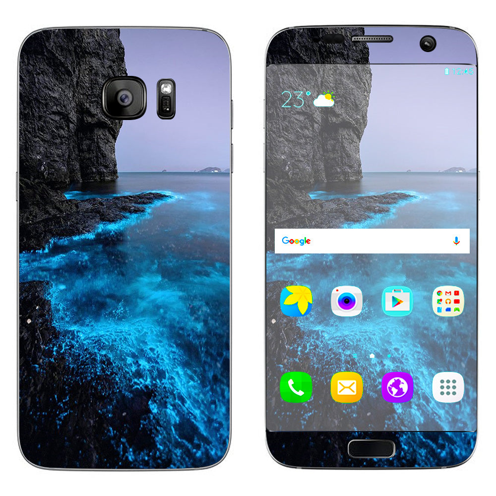  Paradise Sea Wall Cliffs Glowing Water Samsung Galaxy S7 Edge Skin