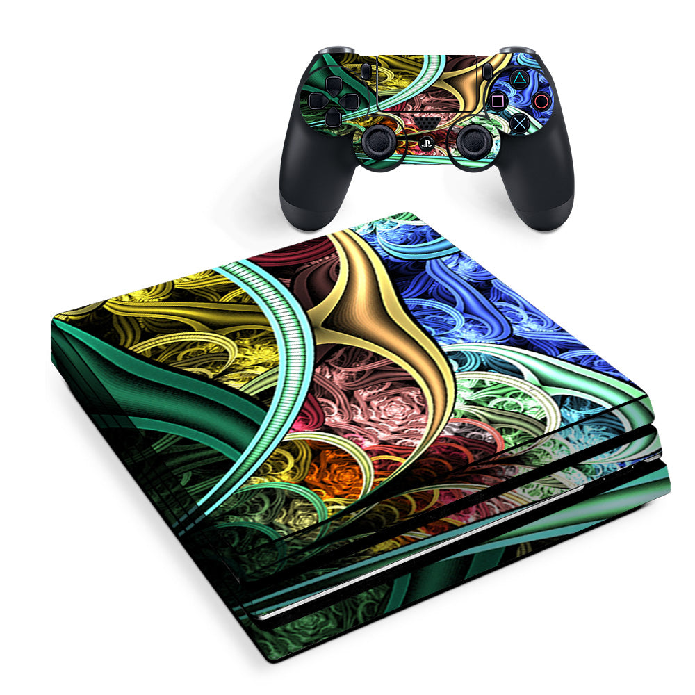 Skin Decal Vinyl Wrap For Playstation Ps4 Pro Console & Controller Stickers Skins Cover/ Bio Mechanical Metal Color Pattern Sony PS4 Pro Skin
