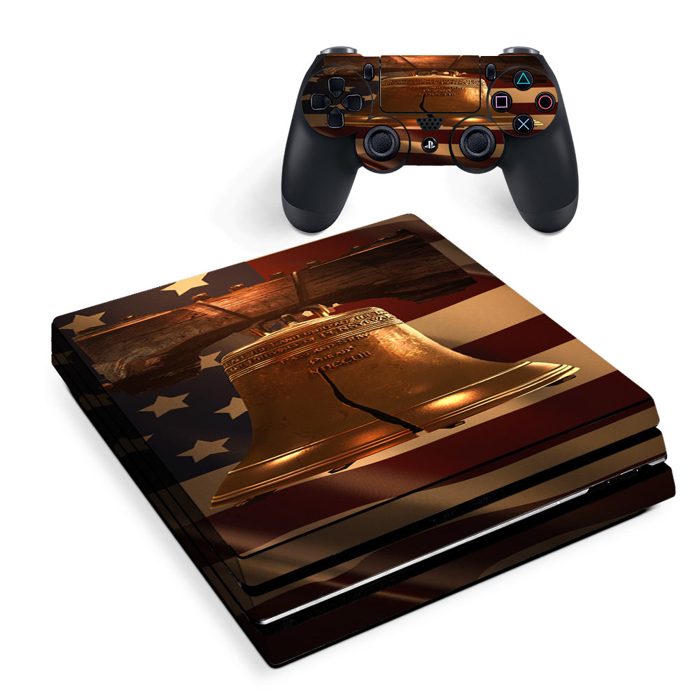 Skin Decal Vinyl Wrap For Playstation Ps4 Pro Console & Controller Stickers Skins Cover/ Liberty Bell And Flag Sony PS4 Pro Skin