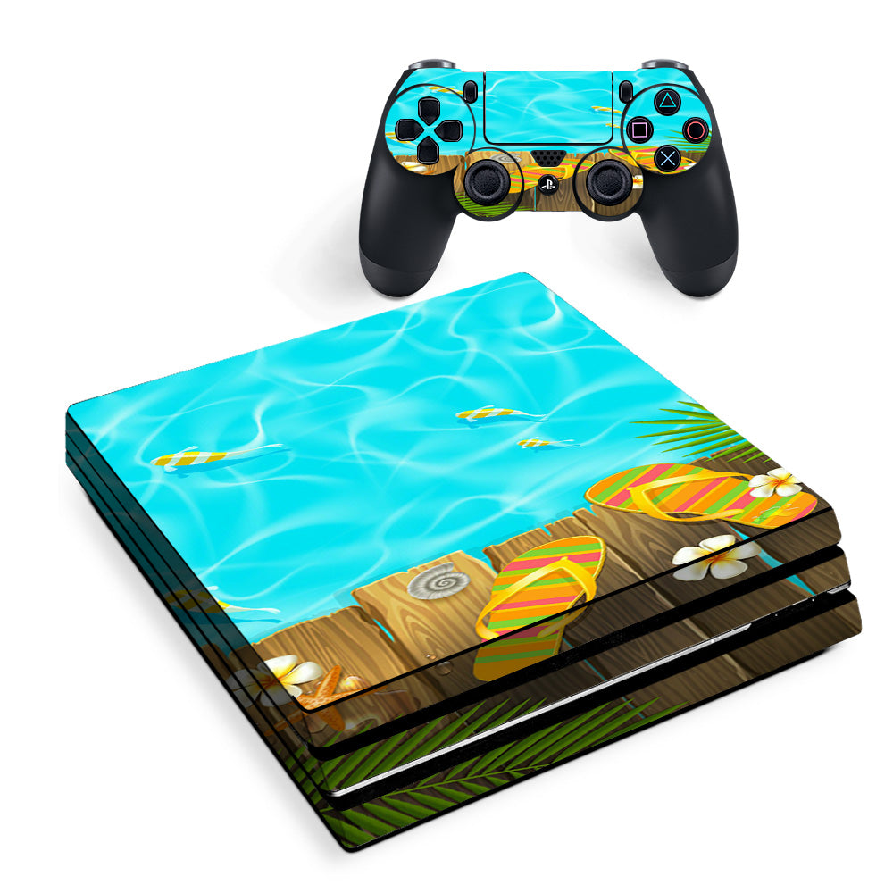 Skin Decal Vinyl Wrap For Playstation Ps4 Pro Console & Controller Stickers Skins Cover/ Flip Flops And Fish Summer Sony PS4 Pro Skin