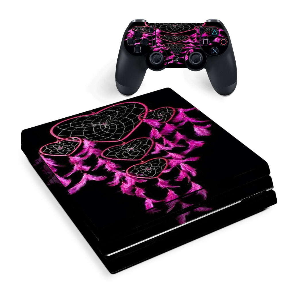 Skin Decal Vinyl Wrap For Playstation Ps4 Pro Console & Controller Stickers Skins Cover/ Heart Pink Feather Dream Catcher Sony PS4 Pro Skin