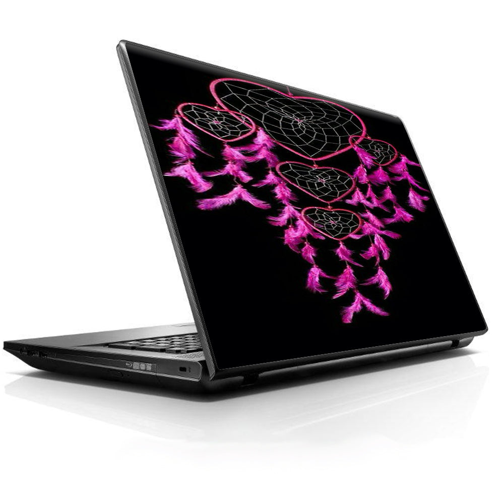  Heart Pink Feather Dream Catcher Universal 13 to 16 inch wide laptop Skin