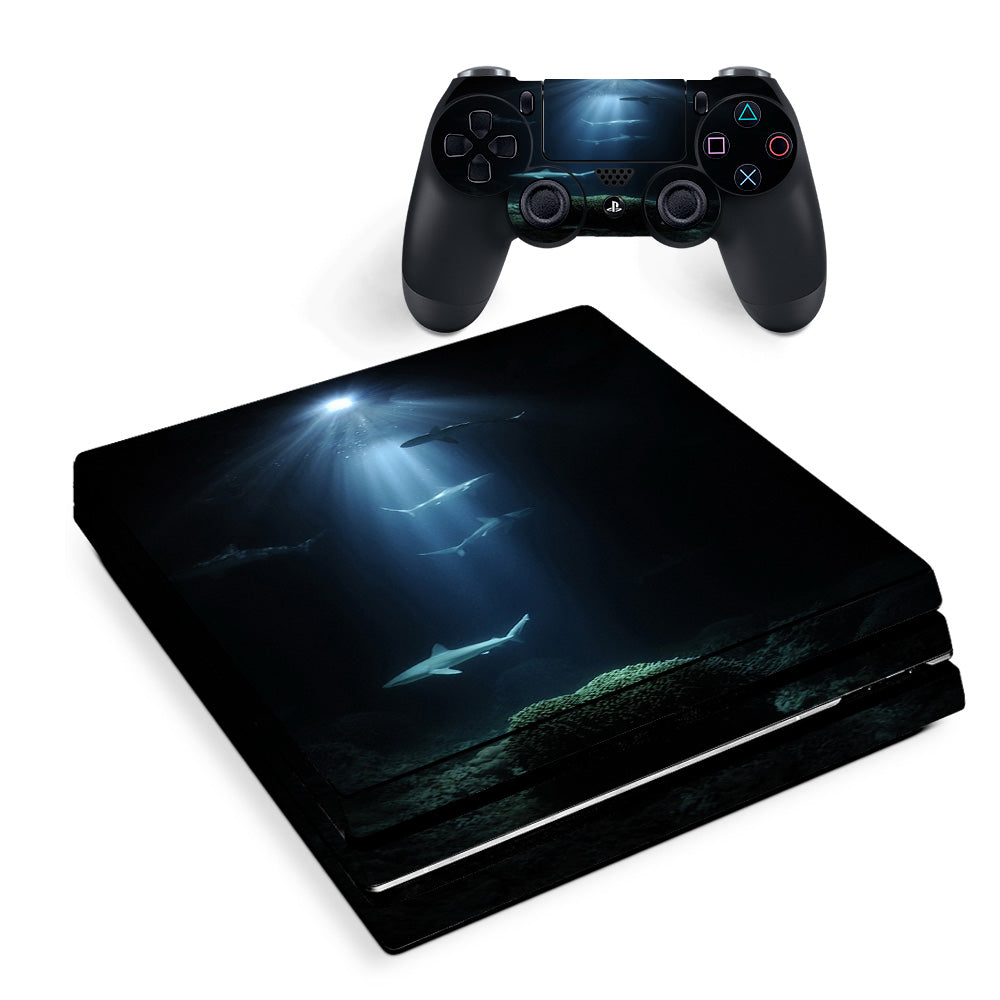 Skin Decal Vinyl Wrap For Playstation Ps4 Pro Console & Controller Stickers Skins Cover/ Under The Sea Sharks  Sony PS4 Pro Skin