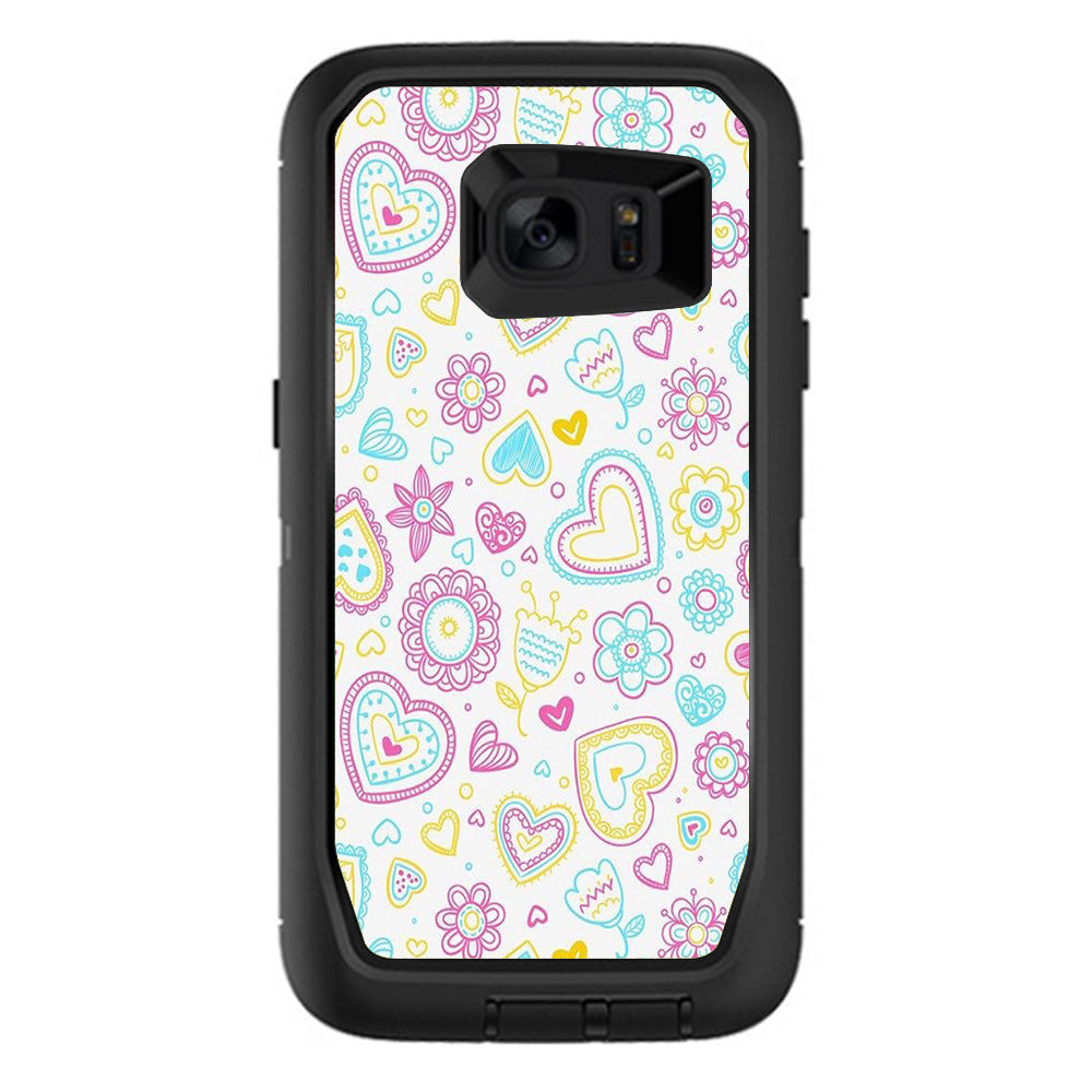  Hearts Doodles Shape Design Otterbox Defender Samsung Galaxy S7 Edge Skin