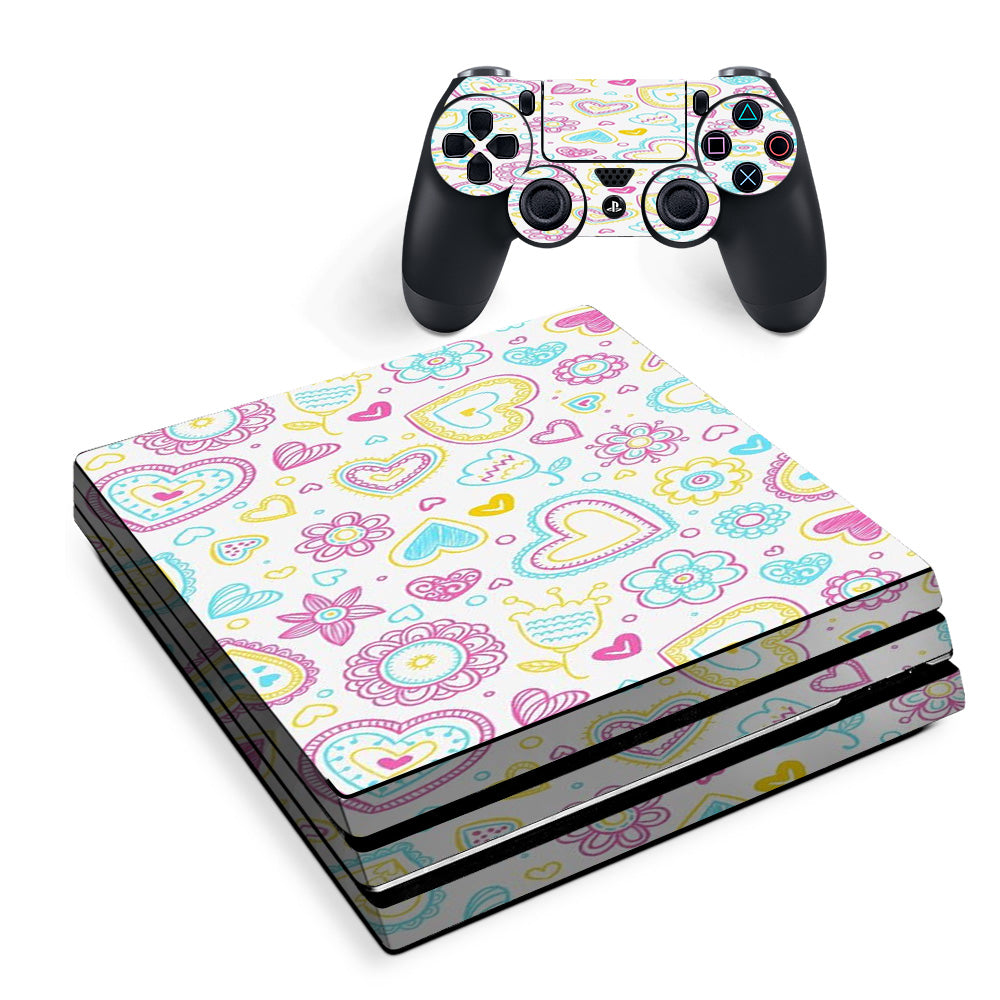 Skin Decal Vinyl Wrap For Playstation Ps4 Pro Console & Controller Stickers Skins Cover/ Hearts Doodles Shape Design Sony PS4 Pro Skin