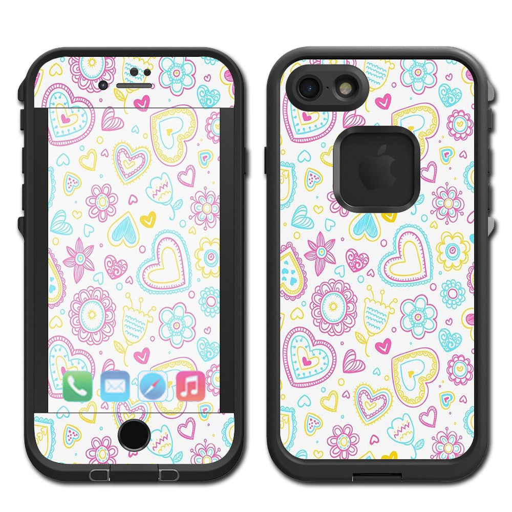  Hearts Doodles Shape Design Lifeproof Fre iPhone 7 or iPhone 8 Skin
