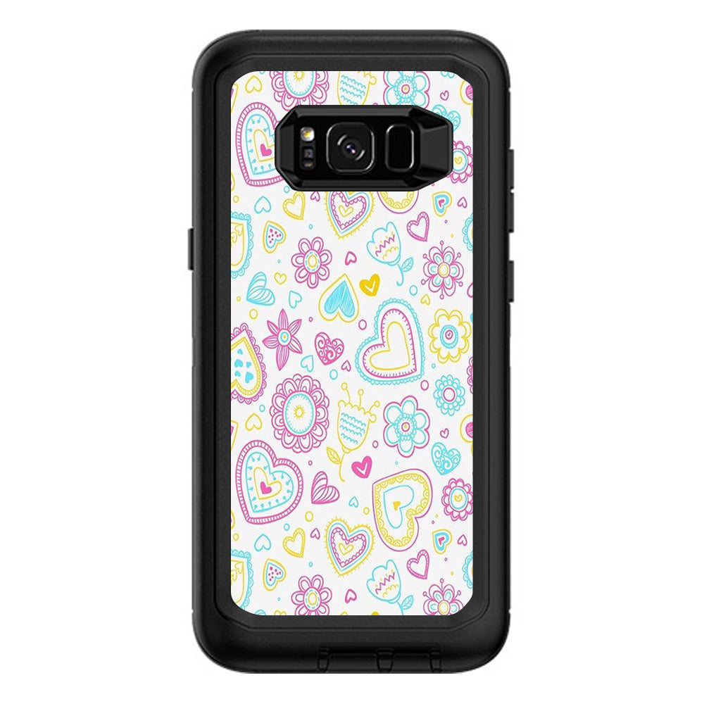  Hearts Doodles Shape Design Otterbox Defender Samsung Galaxy S8 Plus Skin