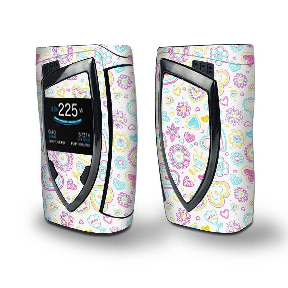 Skin Decal Vinyl Wrap for Smok Devilkin Kit 225w Vape (includes TFV12 Prince Tank Skins) skins cover/ Hearts Doodles Shape Design