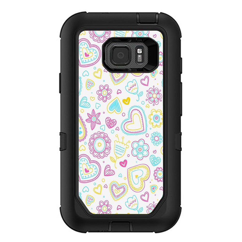  Hearts Doodles Shape Design Otterbox Defender Samsung Galaxy S7 Active Skin