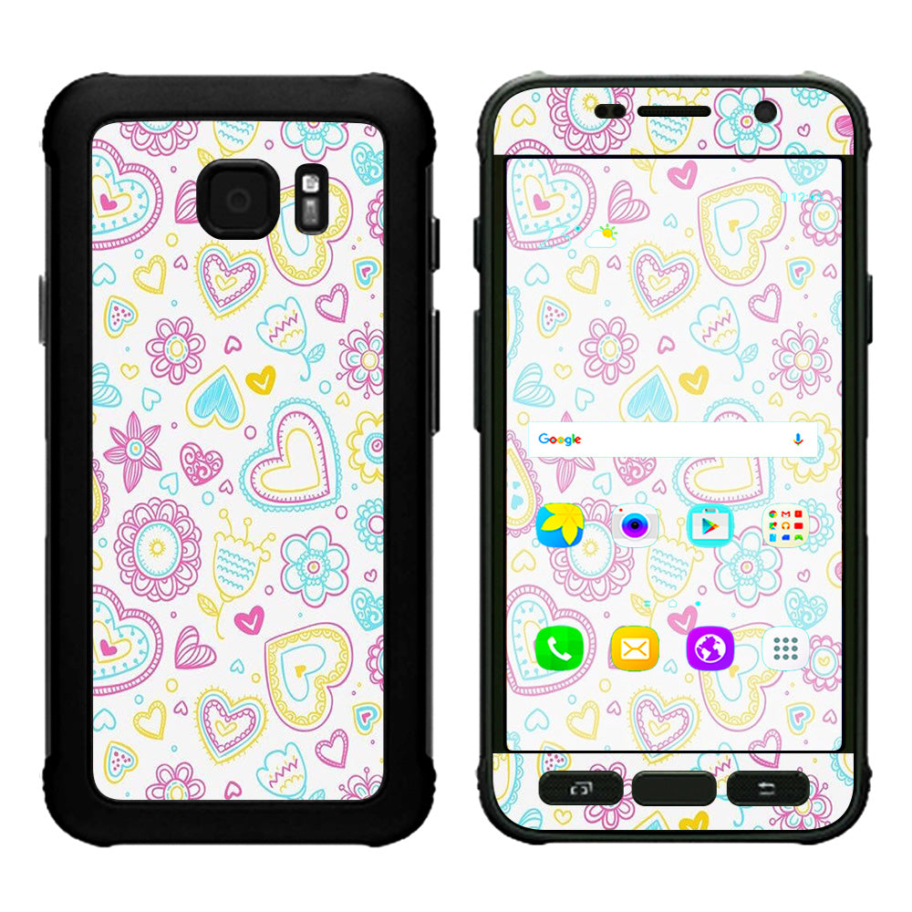  Hearts Doodles Shape Design Samsung Galaxy S7 Active Skin