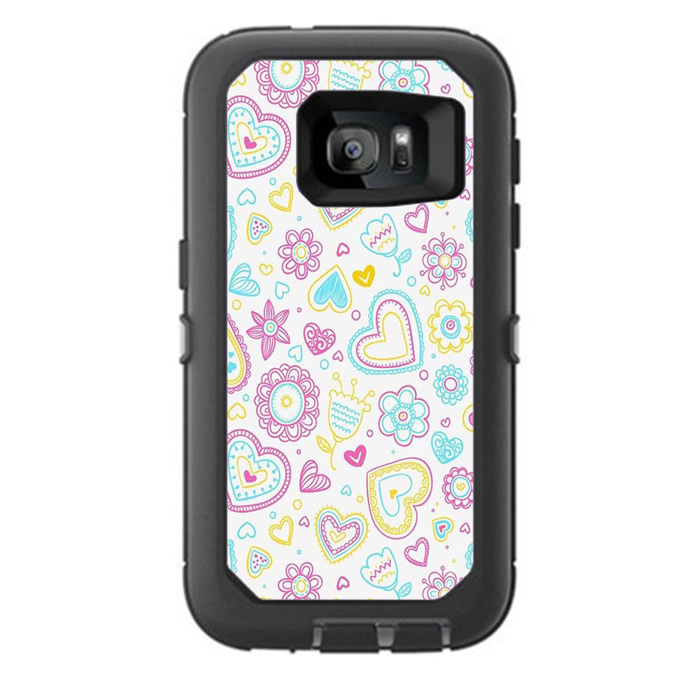  Hearts Doodles Shape Design Otterbox Defender Samsung Galaxy S7 Skin