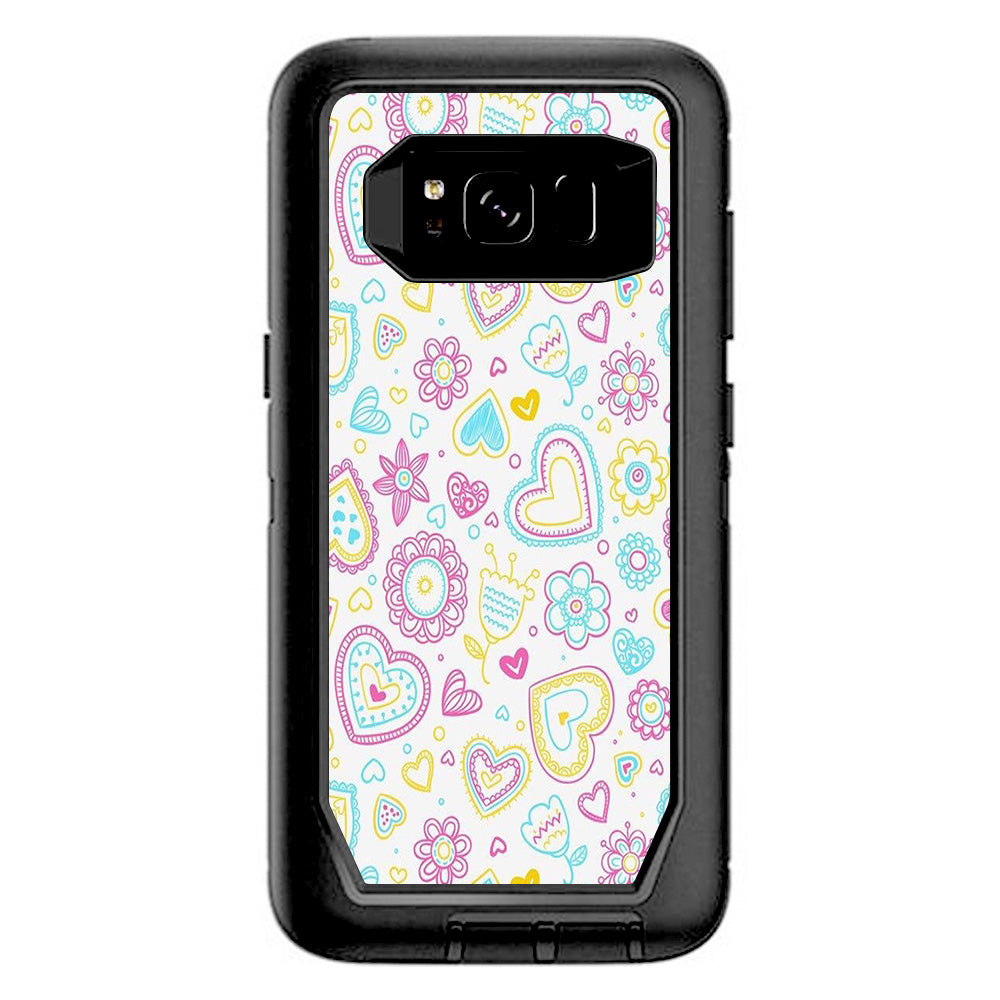  Hearts Doodles Shape Design Otterbox Defender Samsung Galaxy S8 Skin