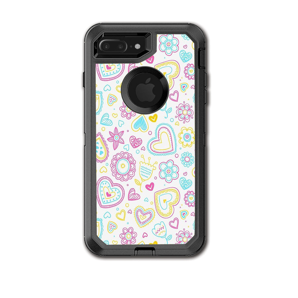  Hearts Doodles Shape Design Otterbox Defender iPhone 7+ Plus or iPhone 8+ Plus Skin