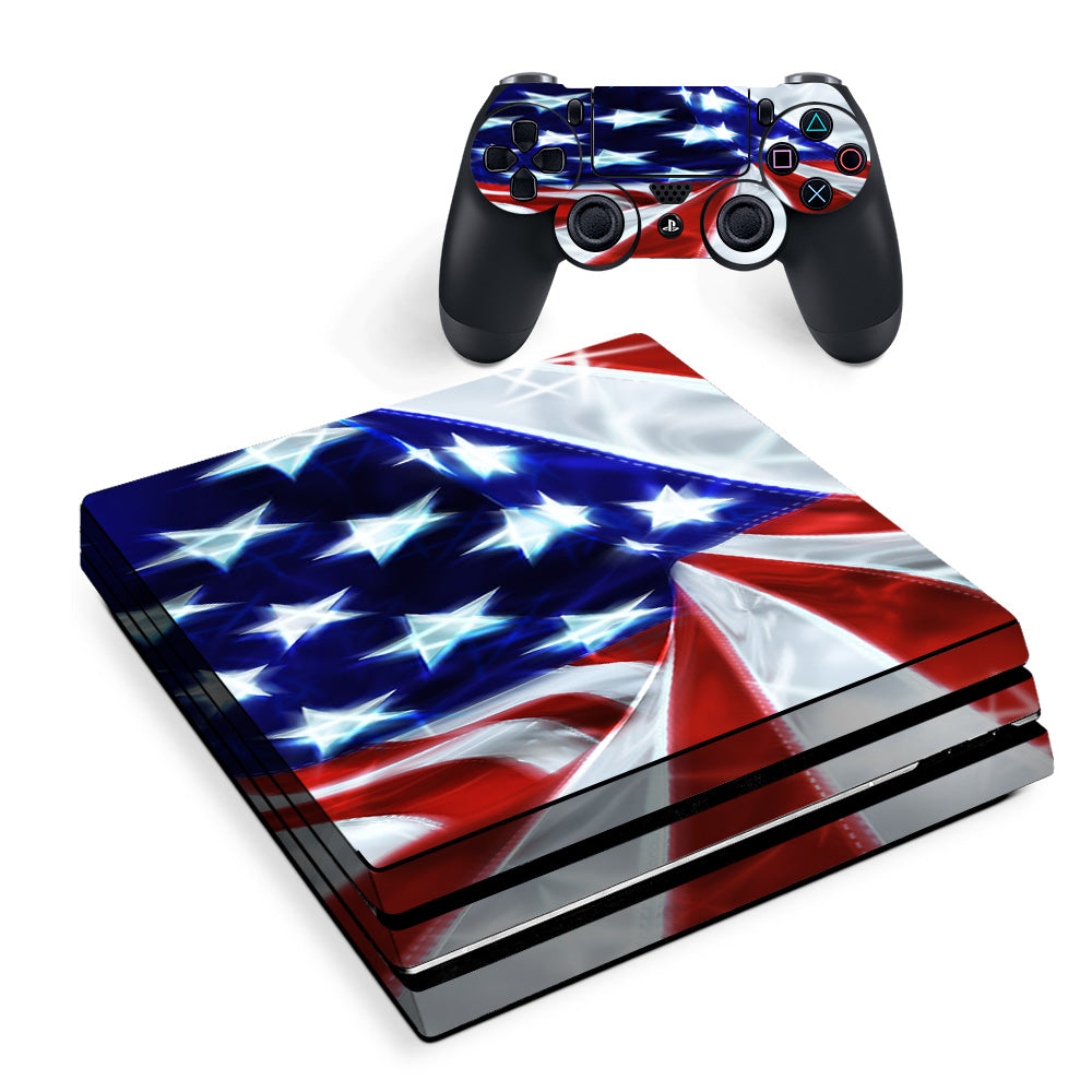 Skin Decal Vinyl Wrap For Playstation Ps4 Pro Console & Controller Stickers Skins Cover/ Electric American Flag U.S.A. Sony PS4 Pro Skin