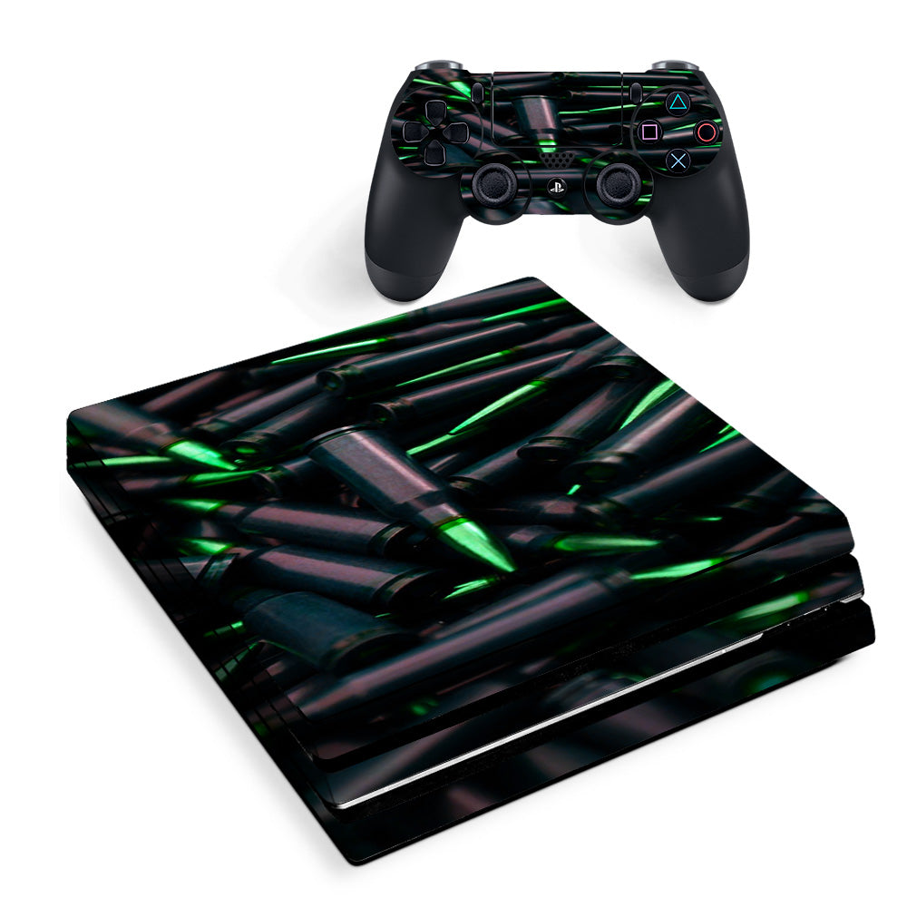 Skin Decal Vinyl Wrap For Playstation Ps4 Pro Console & Controller Stickers Skins Cover/ Green Bullets Military Rifle Ar Sony PS4 Pro Skin