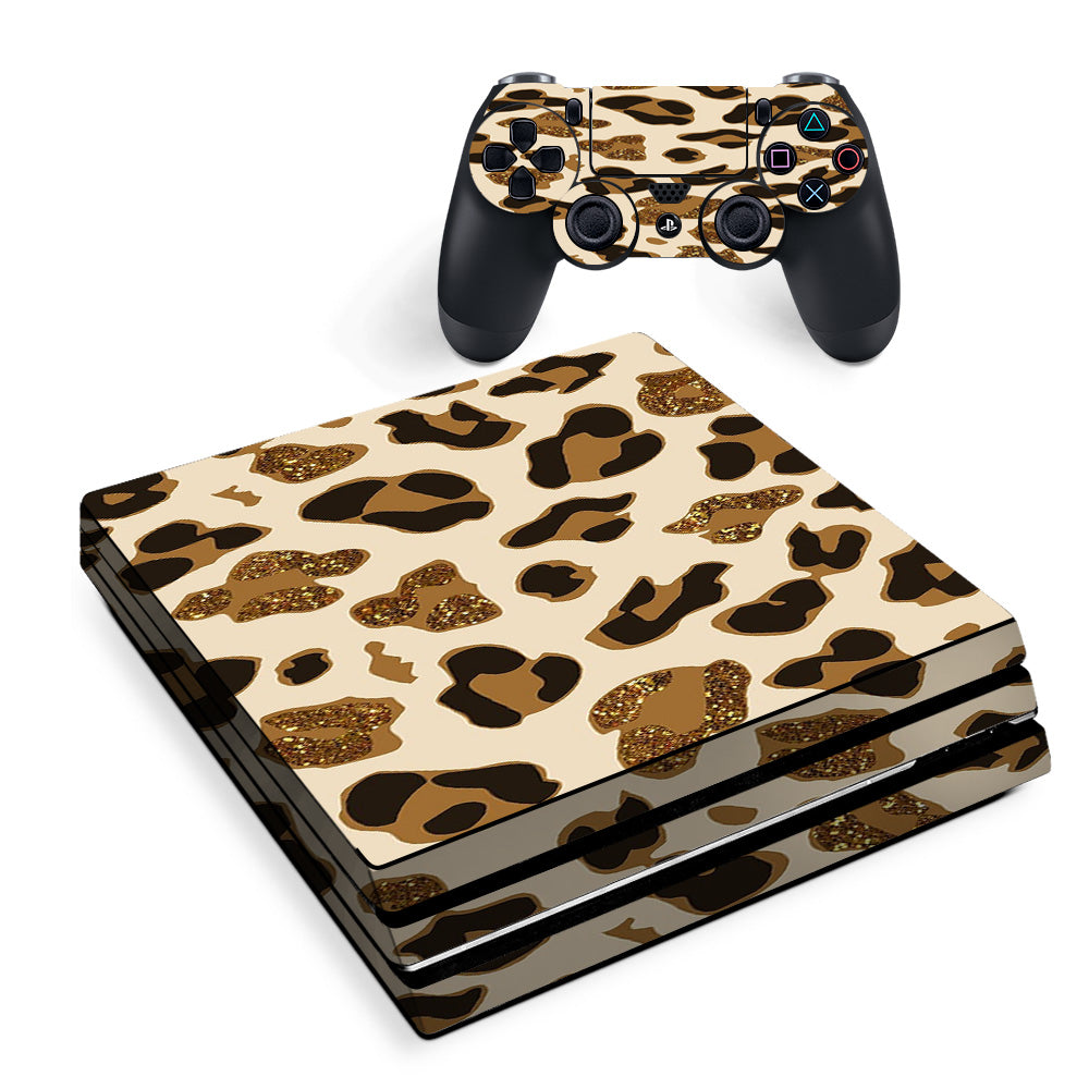 Skin Decal Vinyl Wrap For Playstation Ps4 Pro Console & Controller Stickers Skins Cover/ Leopard Print Glitter Print (Not Real Glitter) Sony PS4 Pro Skin