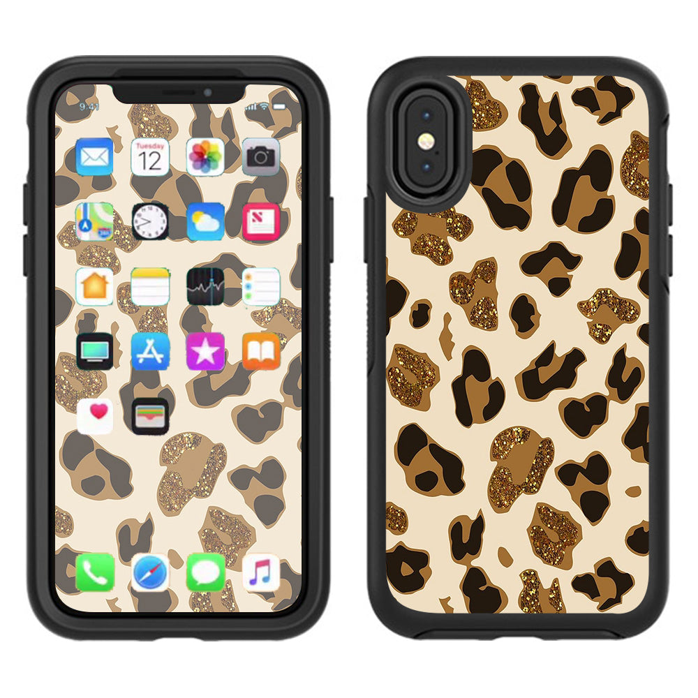  Leopard Print Glitter Print (Not Real Glitter) Otterbox Defender Apple iPhone X Skin