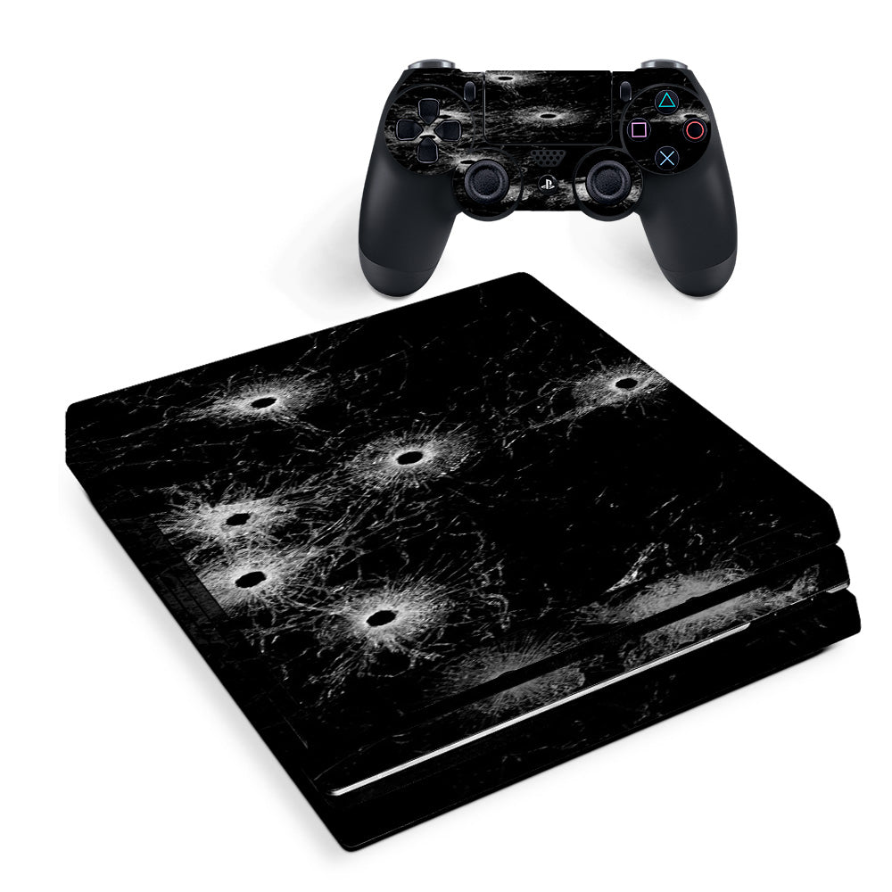 Skin Decal Vinyl Wrap For Playstation Ps4 Pro Console & Controller Stickers Skins Cover/ Bullet Holes In Glass Sony PS4 Pro Skin