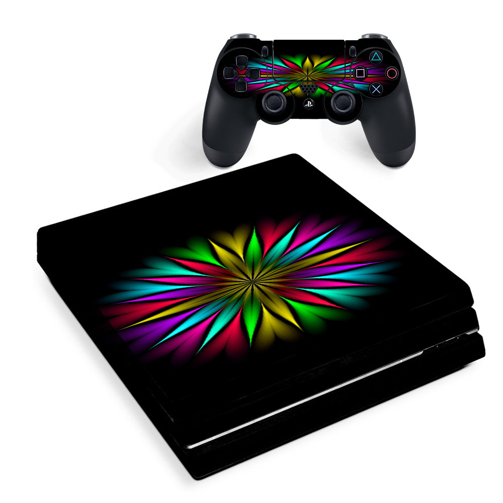 Skin Decal Vinyl Wrap For Playstation Ps4 Pro Console & Controller Stickers Skins Cover/ Neon Flower Trippy Shape Sony PS4 Pro Skin