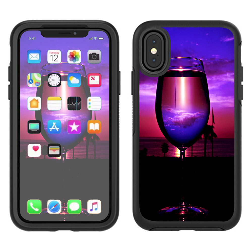  Tropical Sunset Wine Glass Otterbox Defender Apple iPhone X Skin