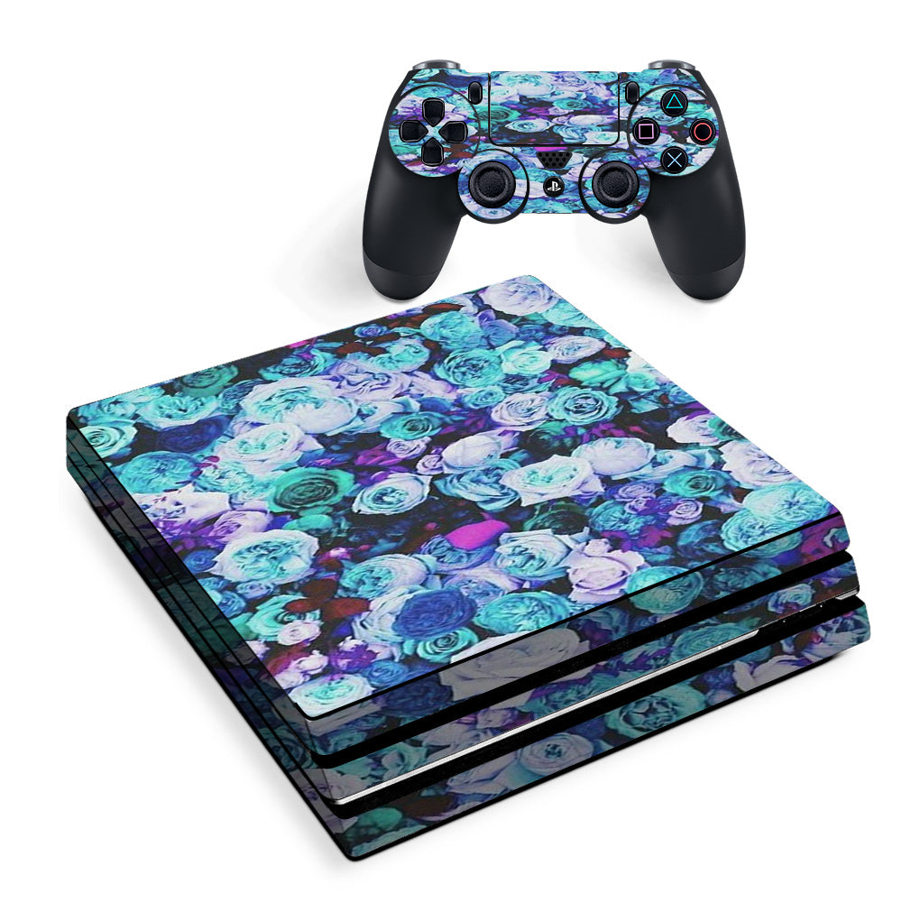 Skin Decal Vinyl Wrap For Playstation Ps4 Pro Console & Controller Stickers Skins Cover/ Blue Roses Floral Pattern Sony PS4 Pro Skin