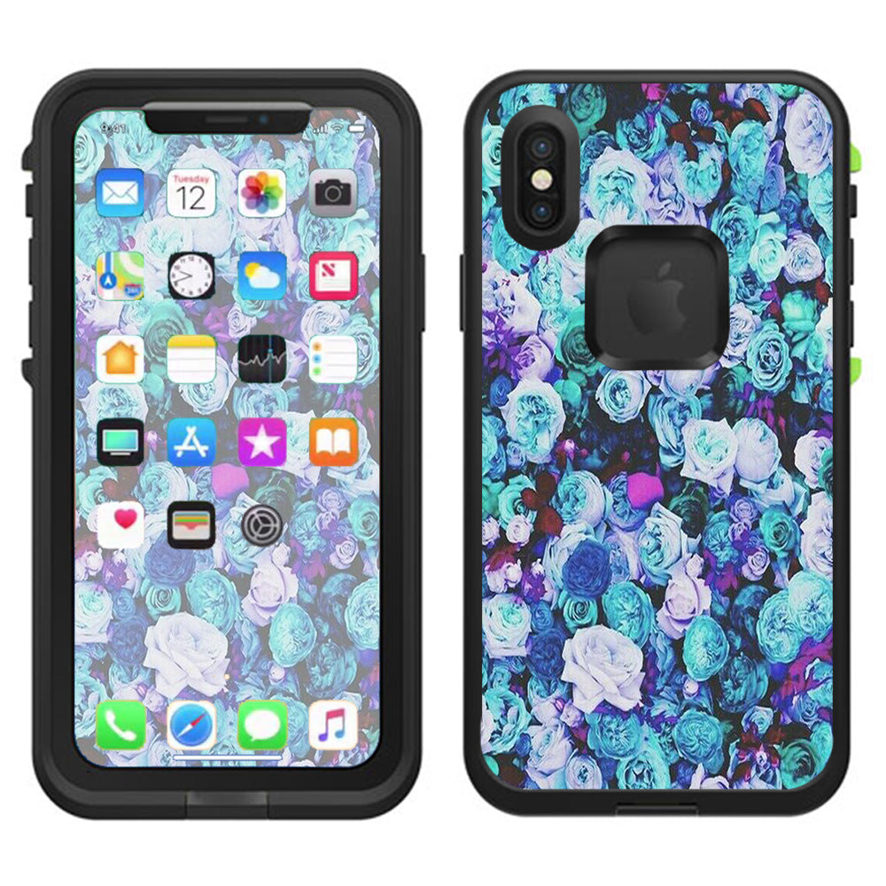  Blue Roses Floral Pattern Lifeproof Fre Case iPhone X Skin