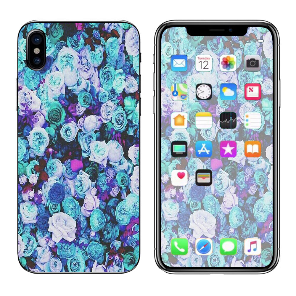  Blue Roses Floral Pattern Apple iPhone X Skin