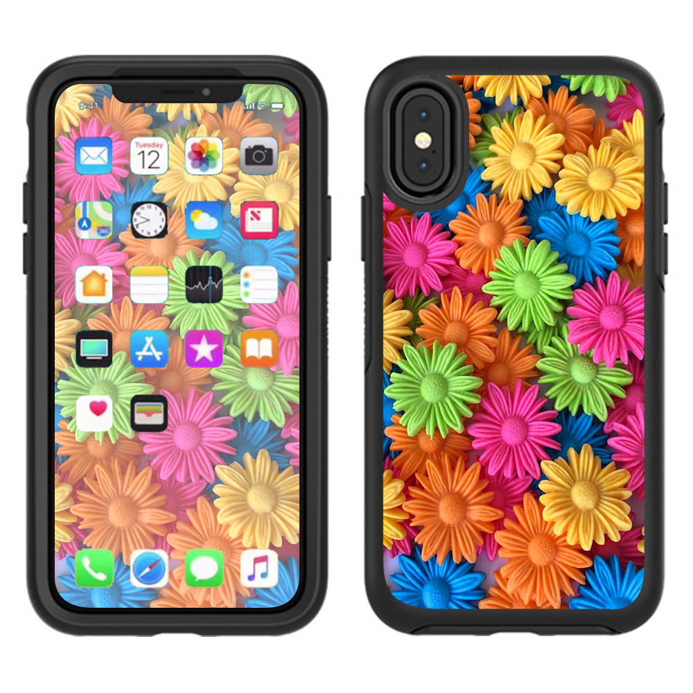  Colorful Wax Daisies Flowers Otterbox Defender Apple iPhone X Skin