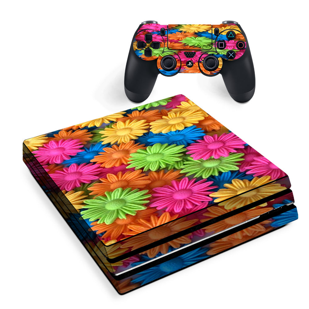 Skin Decal Vinyl Wrap For Playstation Ps4 Pro Console & Controller Stickers Skins Cover/ Colorful Wax Daisies Flowers Sony PS4 Pro Skin