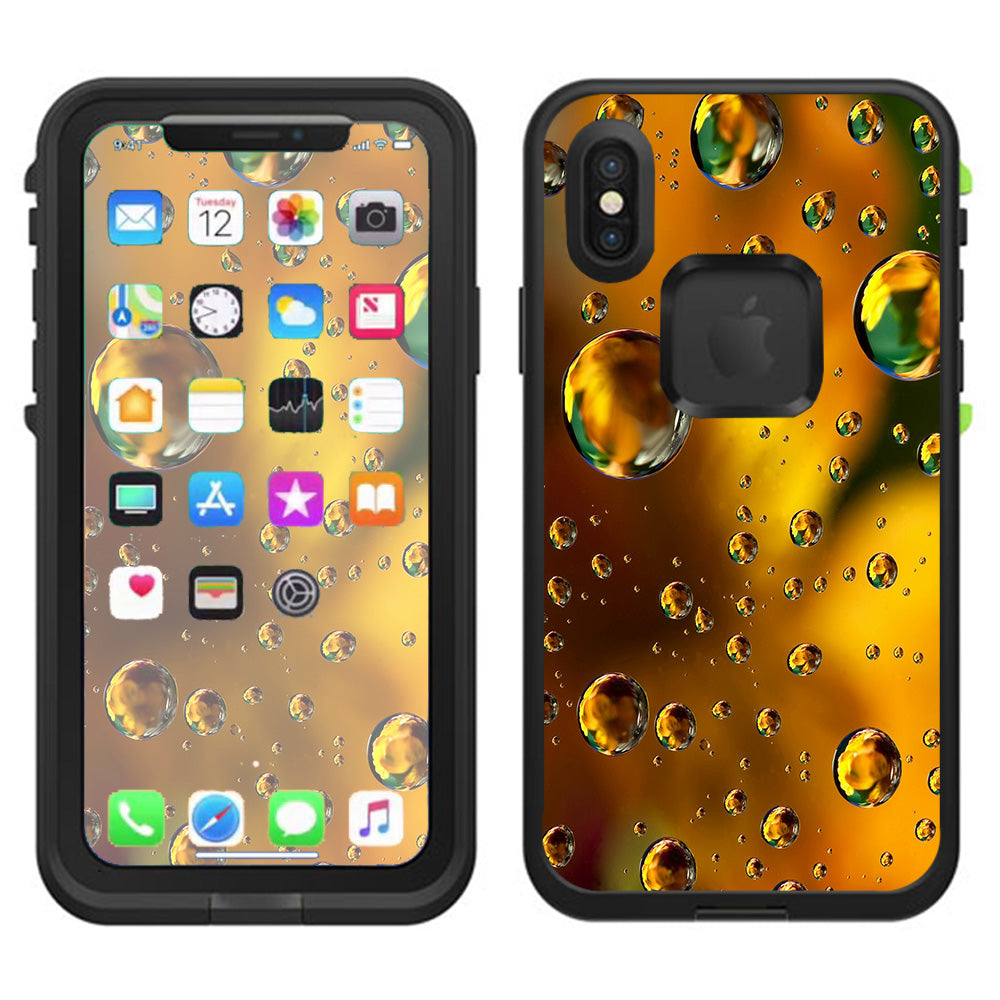 Gold Water Drops Droplets Lifeproof Fre Case iPhone X Skin