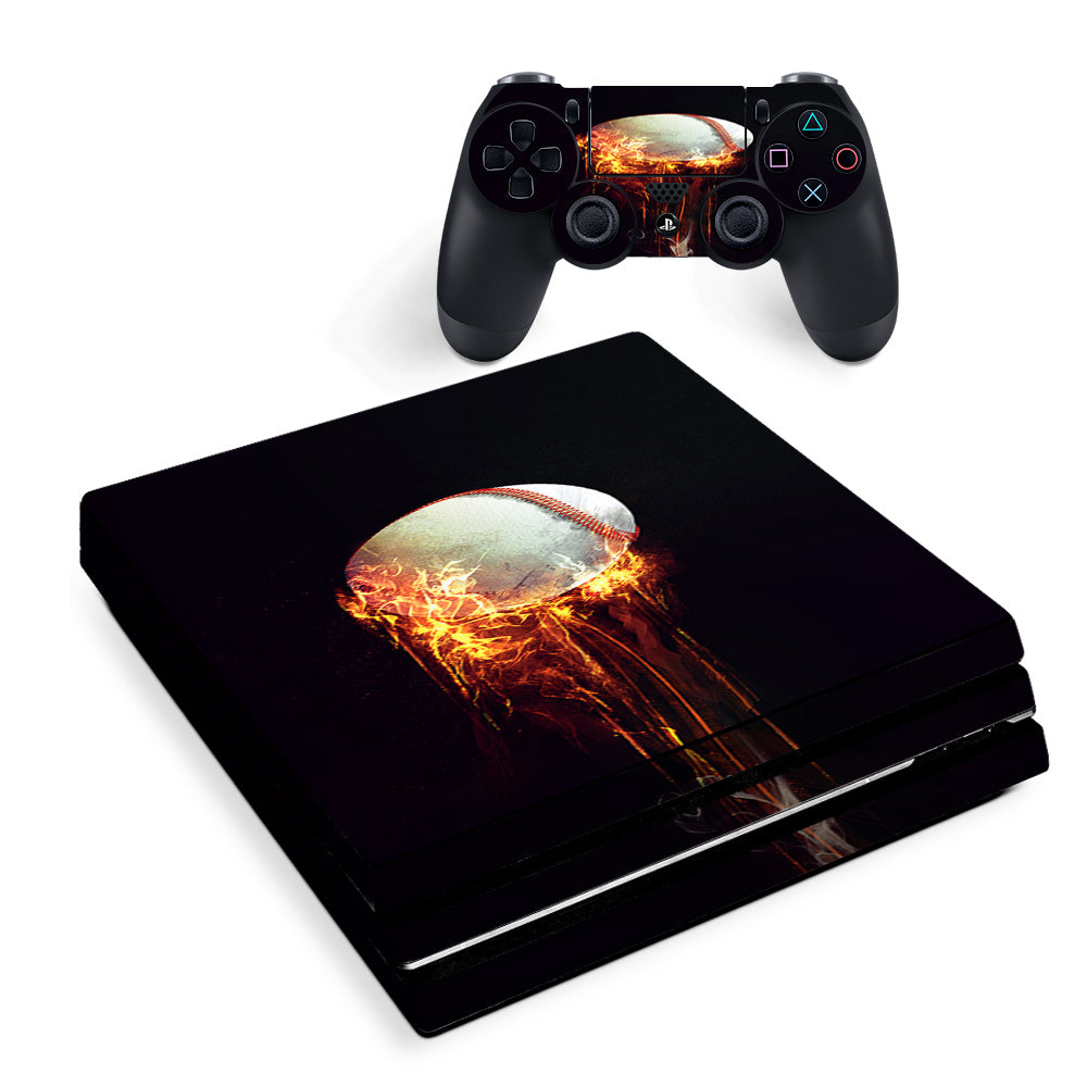 Skin Decal Vinyl Wrap For Playstation Ps4 Pro Console & Controller Stickers Skins Cover/ Fireball Baseball Flames  Sony PS4 Pro Skin