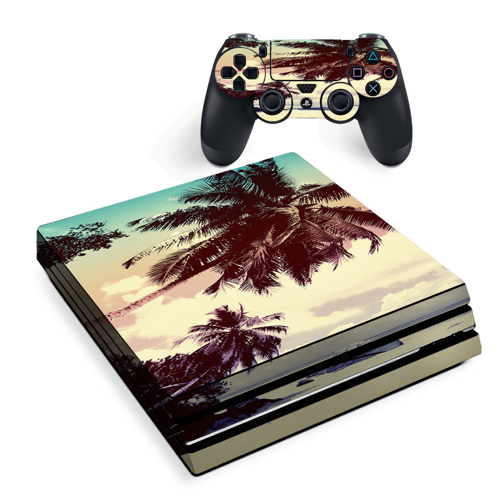 Skin Decal Vinyl Wrap For Playstation Ps4 Pro Console & Controller Stickers Skins Cover/ Faded Beach Palm Tree Tropical Sony PS4 Pro Skin