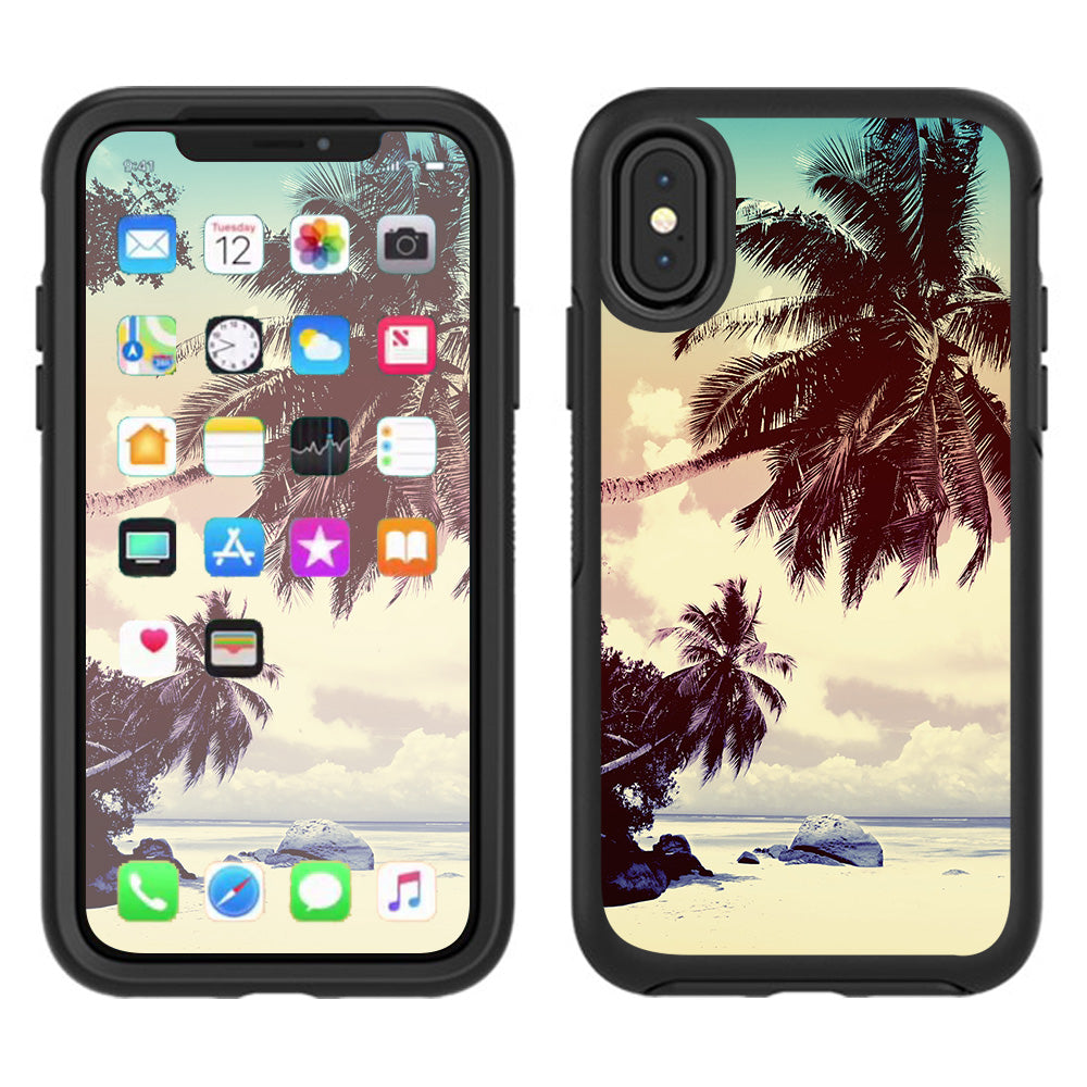  Faded Beach Palm Tree Tropical Otterbox Defender Apple iPhone X Skin