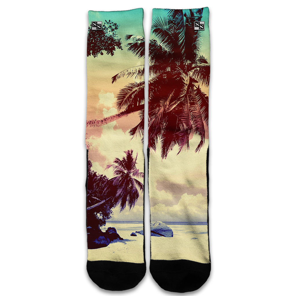  Faded Beach Palm Tree Tropical Universal Socks