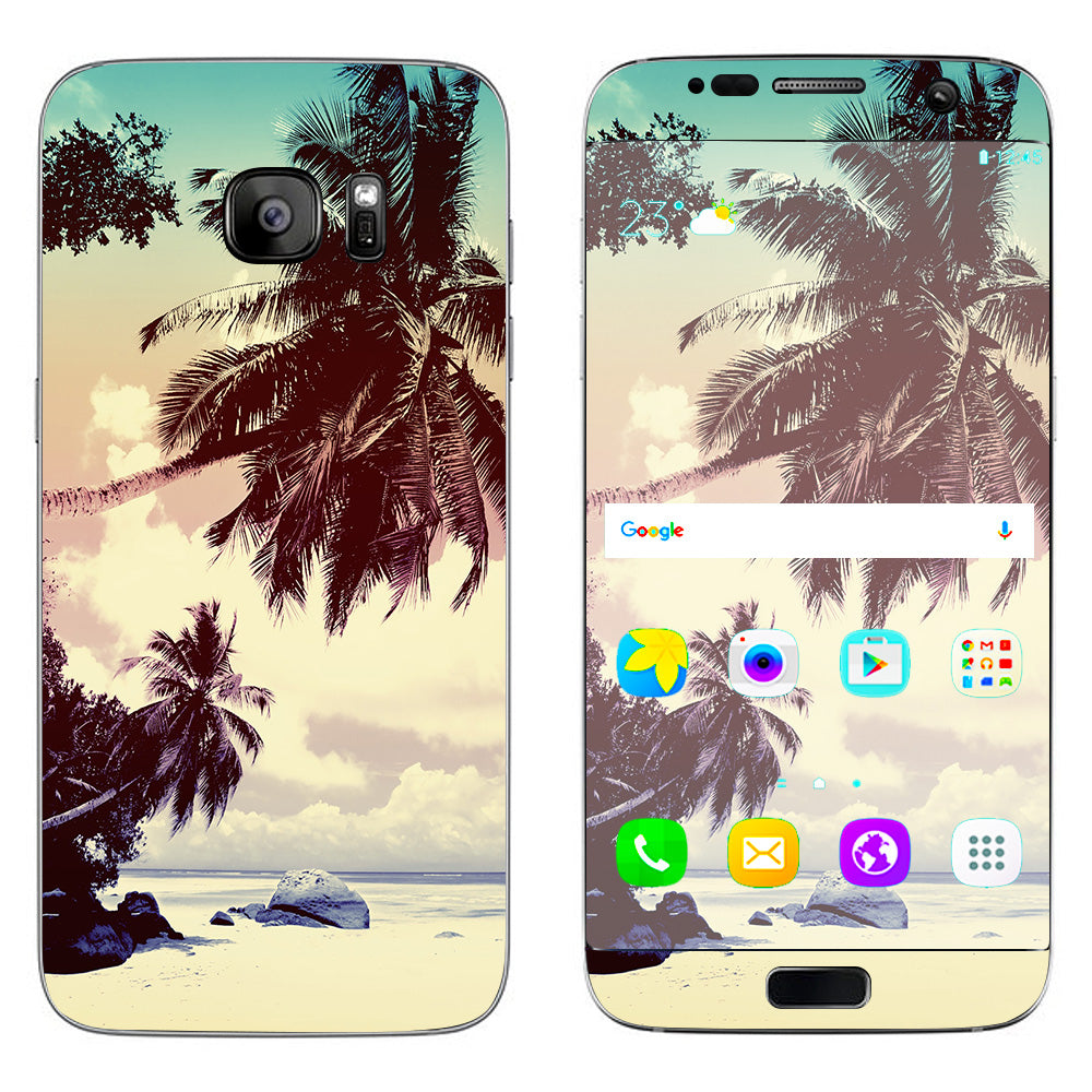  Faded Beach Palm Tree Tropical Samsung Galaxy S7 Edge Skin