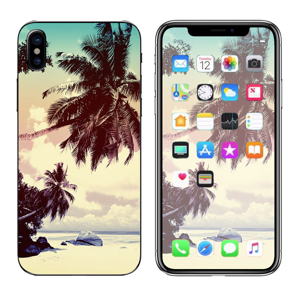  Faded Beach Palm Tree Tropical Apple iPhone X Skin