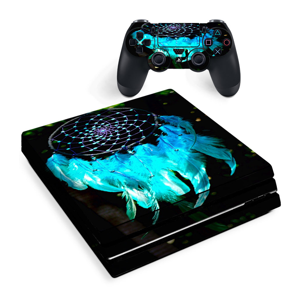Skin Decal Vinyl Wrap For Playstation Ps4 Pro Console & Controller Stickers Skins Cover/ Dream Catcher Dreamcatcher Blue Feathers Sony PS4 Pro Skin