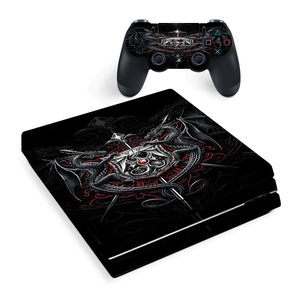 Skin Decal Vinyl Wrap For Playstation Ps4 Pro Console & Controller Stickers Skins Cover/ Dragon Shield Armor  Sony PS4 Pro Skin