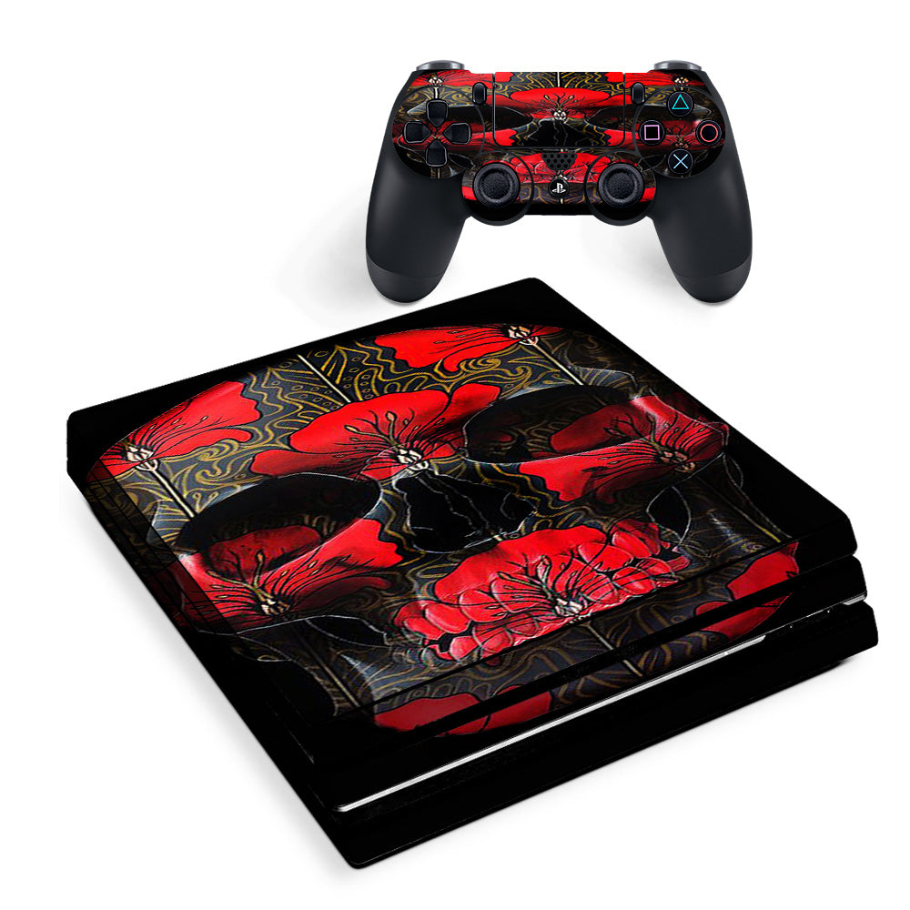 Skin Decal Vinyl Wrap For Playstation Ps4 Pro Console & Controller Stickers Skins Cover/ Dark Flowers Skull Art Sony PS4 Pro Skin