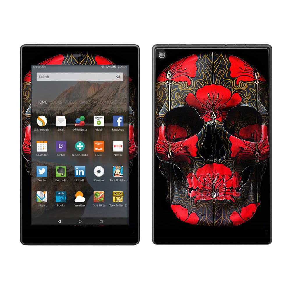  Dark Flowers Skull Art Amazon Fire HD 8 Skin