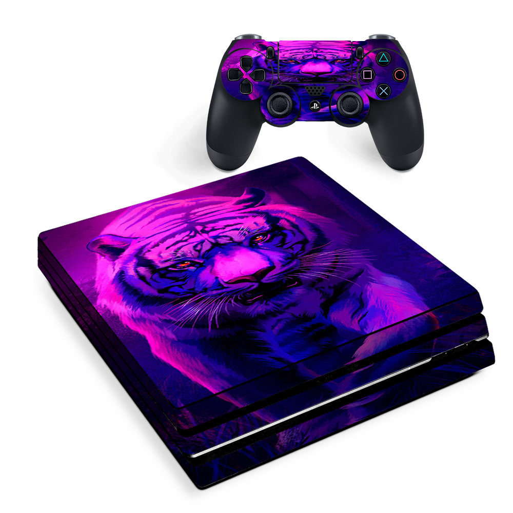Skin Decal Vinyl Wrap For Playstation Ps4 Pro Console & Controller Stickers Skins Cover/ Tiger Prowl Pink Purple Neon Jungle Sony PS4 Pro Skin