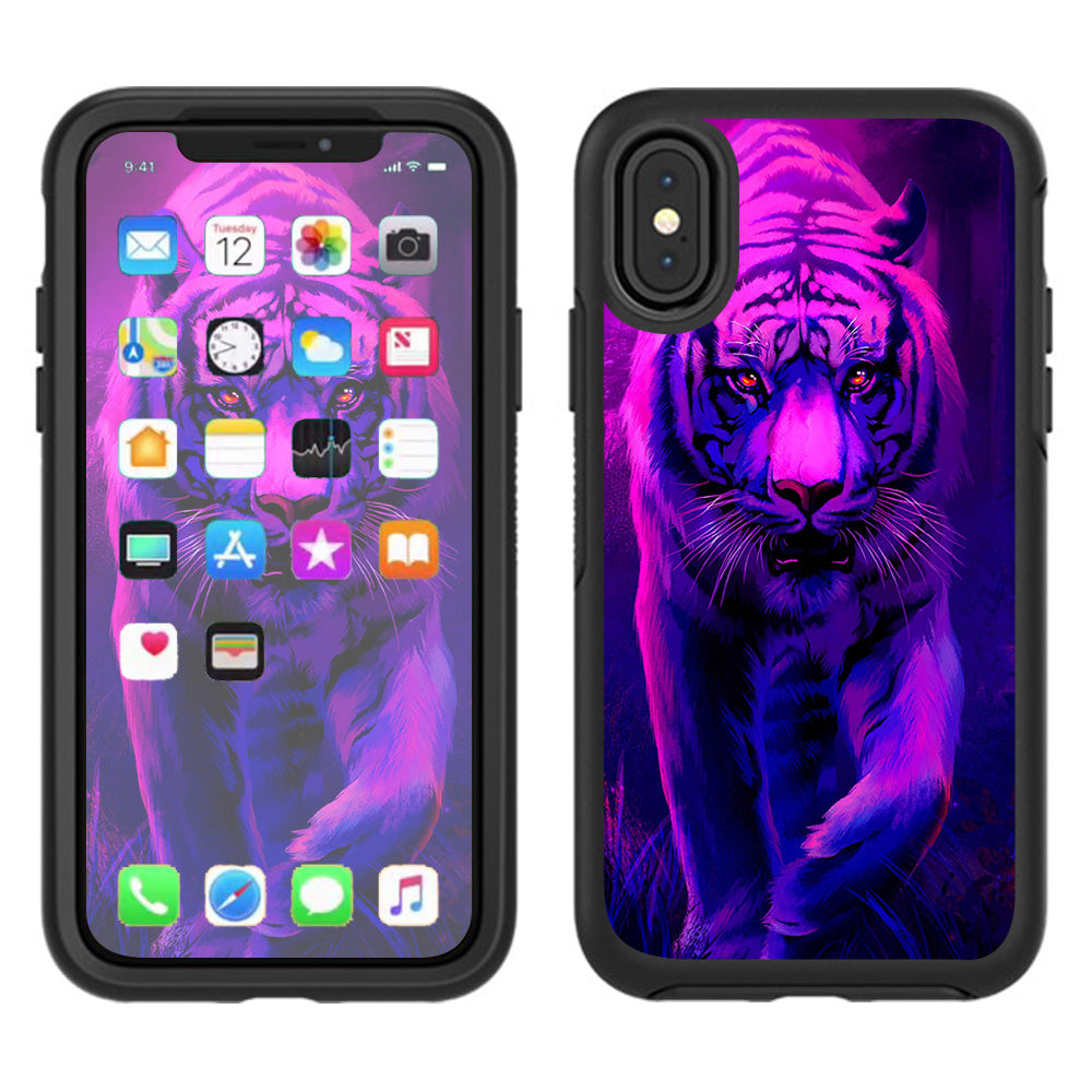  Tiger Prowl Pink Purple Neon Jungle Otterbox Defender Apple iPhone X Skin