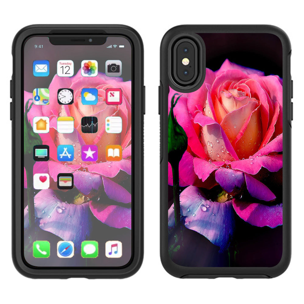  Beautiful Rose Flower Pink Purple Otterbox Defender Apple iPhone X Skin